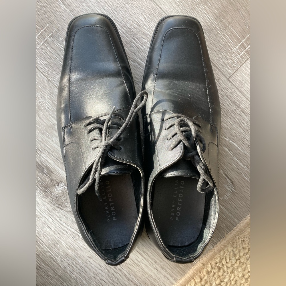 Perry Ellis Ken Oxfords dress shoe mens 9.5 Black lace up office black Low Top - Picture 4 of 5